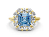 Yellow gold Fancy Blue Asscher  Halo Cluster Diamond Engagement Ring with Prong Setting and Polished Band_20