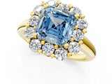 Yellow gold Fancy Blue Asscher  Halo Cluster Diamond Engagement Ring with Prong Setting and Polished Band_21