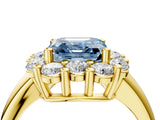 Yellow gold Fancy Blue Asscher  Halo Cluster Diamond Engagement Ring with Prong Setting and Polished Band_24
