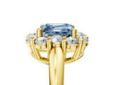 Yellow gold Fancy Blue Asscher  Halo Cluster Diamond Engagement Ring with Prong Setting and Polished Band_25