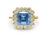Yellow gold Fancy Blue Asscher  Halo Cluster Diamond Engagement Ring with Solitaire Band and Prong Setting_29
