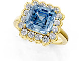 Yellow gold Fancy Blue Asscher  Halo Cluster Diamond Engagement Ring with Solitaire Band and Prong Setting_30