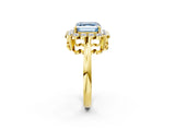 Yellow gold Fancy Blue Asscher  Halo Cluster Diamond Engagement Ring with Solitaire Band and Prong Setting_31