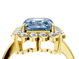 Yellow gold Fancy Blue Asscher  Halo Cluster Diamond Engagement Ring with Solitaire Band and Prong Setting_33