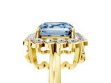 Yellow gold Fancy Blue Asscher  Halo Cluster Diamond Engagement Ring with Solitaire Band and Prong Setting_34