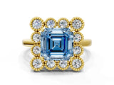 Yellow gold Fancy Blue Asscher  Halo Diamond Cluster Engagement Ring with Milgrain Bezel Setting and Solitaire Band_27