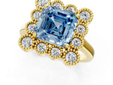 Yellow gold Fancy Blue Asscher  Halo Diamond Cluster Engagement Ring with Milgrain Bezel Setting and Solitaire Band_28