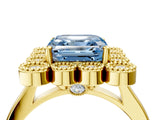 Yellow gold Fancy Blue Asscher  Halo Diamond Cluster Engagement Ring with Milgrain Bezel Setting and Solitaire Band_31