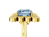 Yellow gold Fancy Blue Asscher  Halo Diamond Cluster Engagement Ring with Milgrain Bezel Setting and Solitaire Band_32