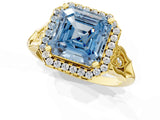 Yellow gold Fancy Blue Asscher  Halo Diamond Engagement Ring with Filigree Band and Four-Prong Setting_70