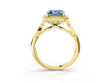 Yellow gold Fancy Blue Asscher  Halo Diamond Engagement Ring with Filigree Band and Four-Prong Setting_72
