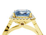 Yellow gold Fancy Blue Asscher  Halo Diamond Engagement Ring with Filigree Band and Four-Prong Setting_73