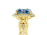 Yellow gold Fancy Blue Asscher  Halo Diamond Engagement Ring with Filigree Band and Four-Prong Setting_74