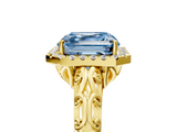 Yellow gold Fancy Blue Asscher  Halo Diamond Engagement Ring with Intricate Filigree Band and Four-Prong Setting_5