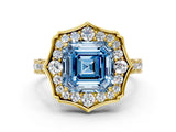 Yellow gold Fancy Blue Asscher  Halo Diamond Engagement Ring with Milgrain Band and Four-Prong Setting_35