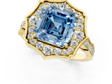 Yellow gold Fancy Blue Asscher  Halo Diamond Engagement Ring with Milgrain Band and Four-Prong Setting_36