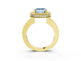 Yellow gold Fancy Blue Asscher  Halo Diamond Engagement Ring with Milgrain Pave Band and Four-Prong Setting_15