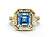 Yellow gold Fancy Blue Asscher  Halo Diamond Engagement Ring with Milgrain Pave Band and Four-Prong Setting_38
