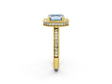 Yellow gold Fancy Blue Asscher  Halo Diamond Engagement Ring with Milgrain Pave Band and Four-Prong Setting_40
