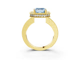Yellow gold Fancy Blue Asscher  Halo Diamond Engagement Ring with Milgrain Pave Band and Four-Prong Setting_41