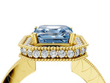 Yellow gold Fancy Blue Asscher  Halo Diamond Engagement Ring with Milgrain Pave Band and Four-Prong Setting_42