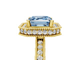 Yellow gold Fancy Blue Asscher  Halo Diamond Engagement Ring with Milgrain Pave Band and Four-Prong Setting_43
