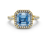 Yellow gold Fancy Blue Asscher  Halo Diamond Engagement Ring with Pavé Band and Four-Prong Setting_20