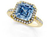 Yellow gold Fancy Blue Asscher  Halo Diamond Engagement Ring with Pavé Band and Four-Prong Setting_21