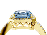 Yellow gold Fancy Blue Asscher  Halo Diamond Engagement Ring with Pavé Band and Four-Prong Setting_24