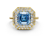 Yellow gold Fancy Blue Asscher  Halo Diamond Engagement Ring with Solitaire Band and Four-Prong Setting_17