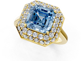 Yellow gold Fancy Blue Asscher  Halo Diamond Engagement Ring with Solitaire Band and Four-Prong Setting_18