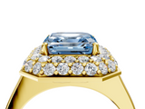 Yellow gold Fancy Blue Asscher  Halo Diamond Engagement Ring with Solitaire Band and Four-Prong Setting_21