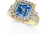 Yellow gold Fancy Blue Asscher  Halo Diamond Engagement Ring with Split Shank and Four-Prong Setting 1