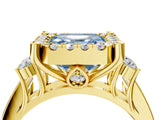 Yellow gold Fancy Blue Asscher  Halo Diamond Engagement Ring with Split Shank and Four-Prong Setting 4