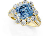 Yellow gold Fancy Blue Asscher  Halo Diamond Engagement Ring with Split Shank and Prong Setting_47