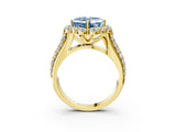Yellow gold Fancy Blue Asscher  Halo Diamond Engagement Ring with Split Shank and Prong Setting_49