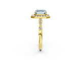 Yellow gold Fancy Blue Asscher  Halo Diamond Engagement Ring with Twisted Band and Four-Prong Setting 3