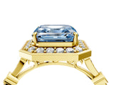 Yellow gold Fancy Blue Asscher  Halo Diamond Engagement Ring with Twisted Band and Four-Prong Setting 5