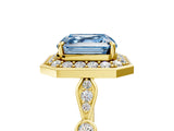 Yellow gold Fancy Blue Asscher  Halo Diamond Engagement Ring with Twisted Band and Four-Prong Setting