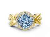 Yellow gold Fancy Blue Asscher  Halo Diamond Floral Band with Four-Prong Setting_35