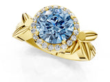 Yellow gold Fancy Blue Asscher  Halo Diamond Floral Band with Four-Prong Setting_36