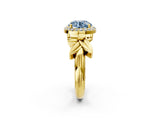 Yellow gold Fancy Blue Asscher  Halo Diamond Floral Band with Four-Prong Setting_37