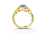 Yellow gold Fancy Blue Asscher  Halo Diamond Floral Band with Four-Prong Setting_38