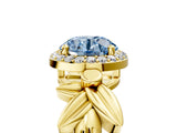 Yellow gold Fancy Blue Asscher  Halo Diamond Floral Band with Four-Prong Setting_40