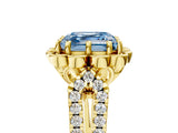 Yellow gold Fancy Blue Asscher  Halo Diamond Floral Split Shank Engagement Ring 1