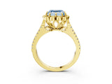Yellow gold Fancy Blue Asscher  Halo Diamond Floral Split Shank Engagement Ring 5