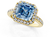 Yellow gold Fancy Blue Asscher  Halo Diamond Pavé Band Ring with Prong Setting_1
