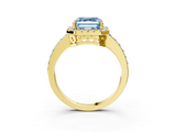 Yellow gold Fancy Blue Asscher  Halo Diamond Pavé Band Ring with Prong Setting_3