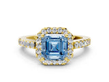 Yellow gold Fancy Blue Asscher  Halo Diamond Pavé Solitaire Ring_103