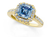 Yellow gold Fancy Blue Asscher  Halo Diamond Pavé Solitaire Ring_104